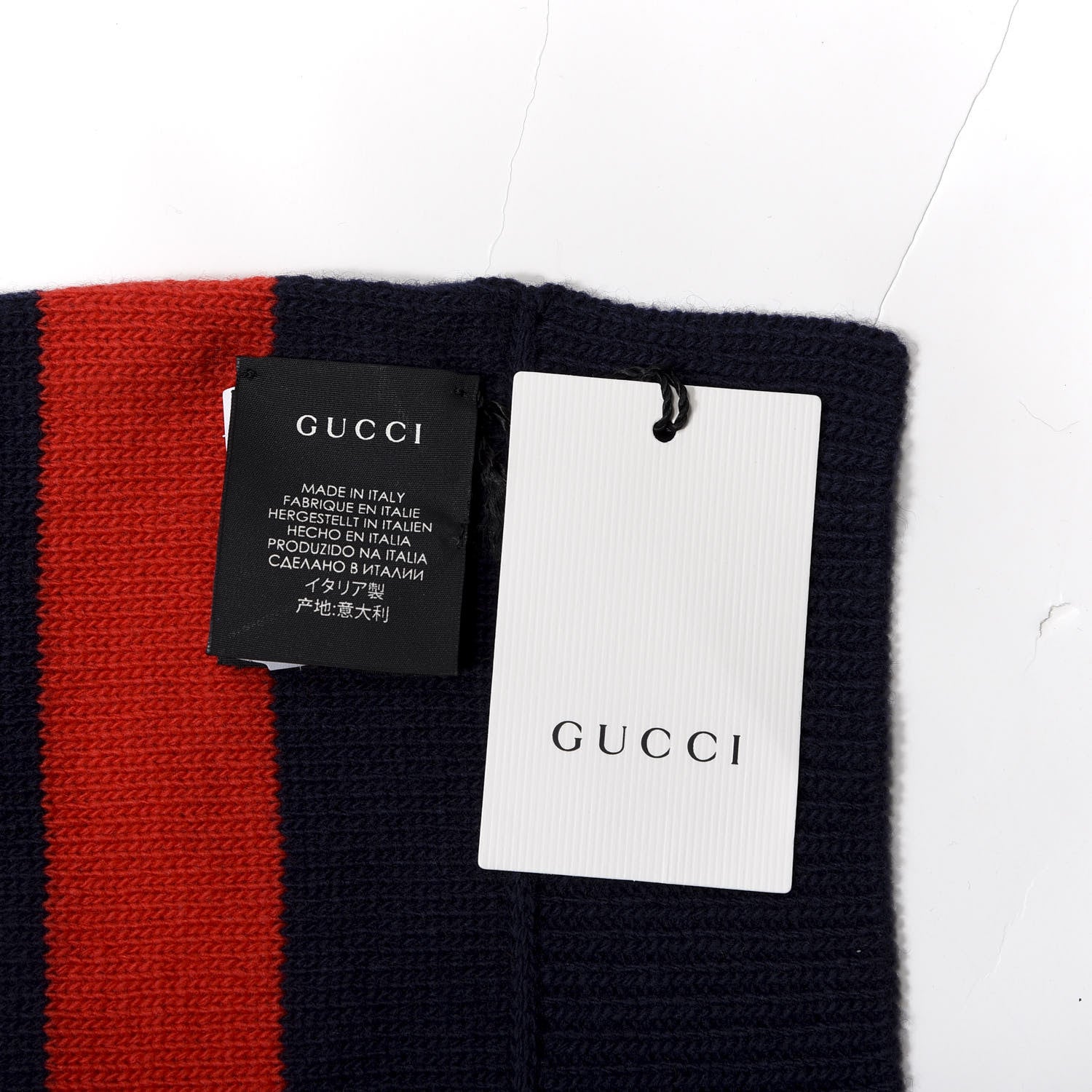 Gucci Wool Tricot Striped Bee Scarf Sapphire Red 4 of 5