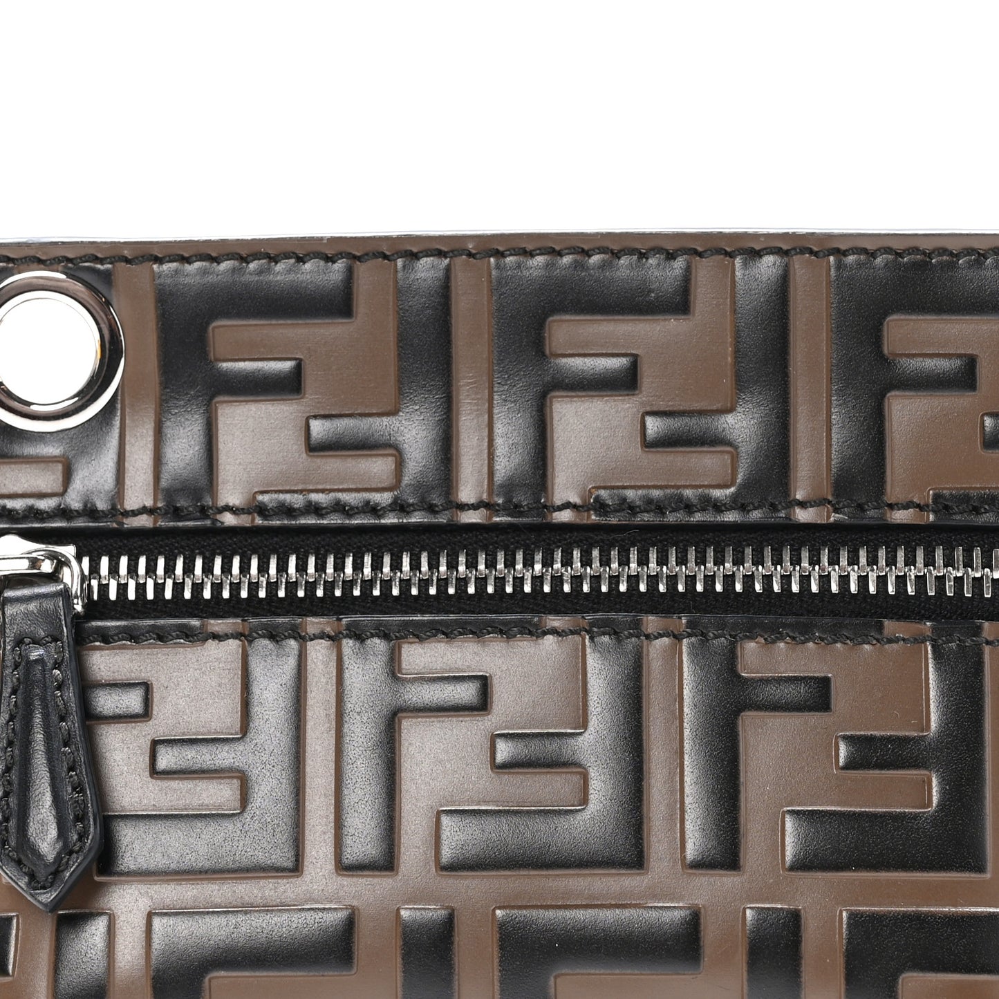 Calfskin FF 1974 Embossed Pyramid Pouch Maya Black
