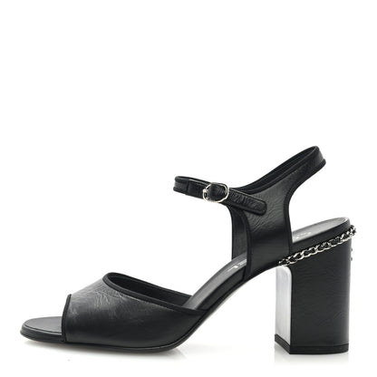 Chanel Laminated Calfskin Chain CC Sandals 38.5 Black 1 of 7