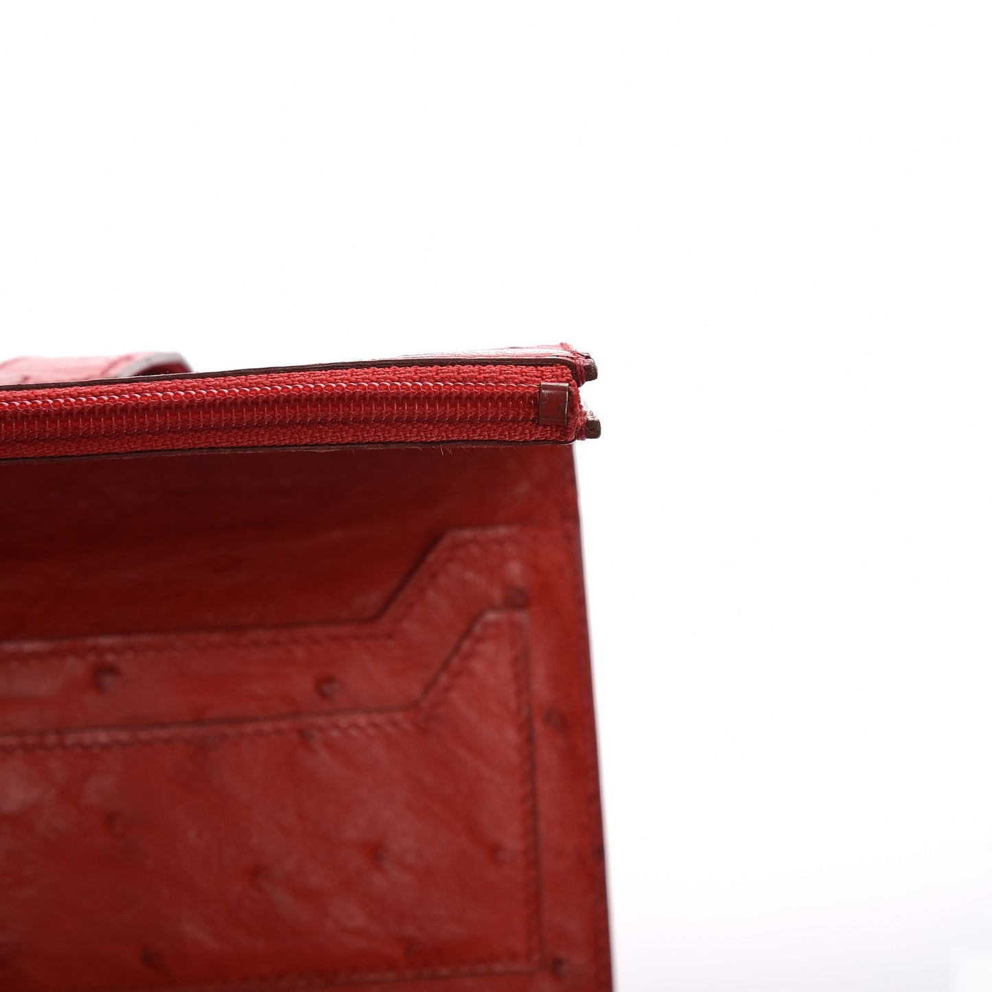 Ostrich Mini Tri-Fold Compact Wallet Rouge Vif