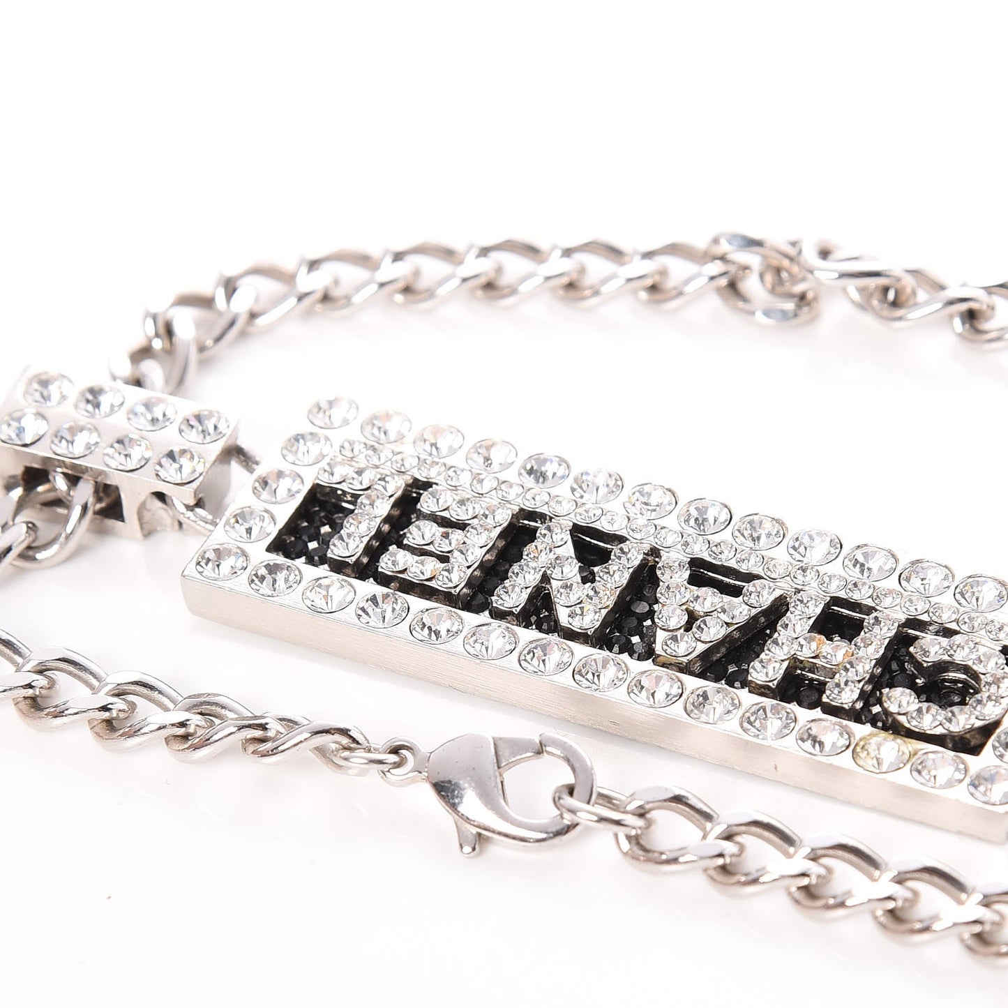 Crystal Chain Logo Necklace Silver
