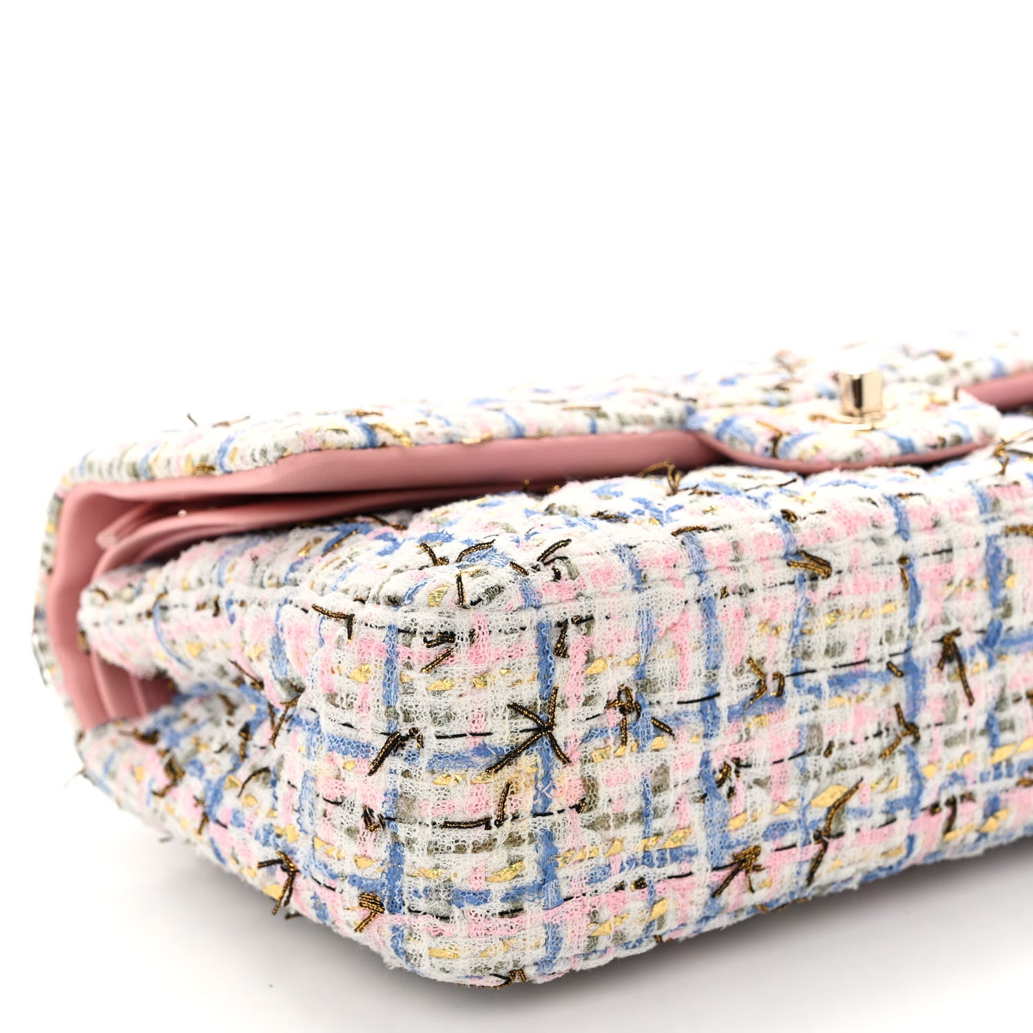 Chanel Tweed Quilted Medium Double Flap Blue Pink Gold White 9 of 11