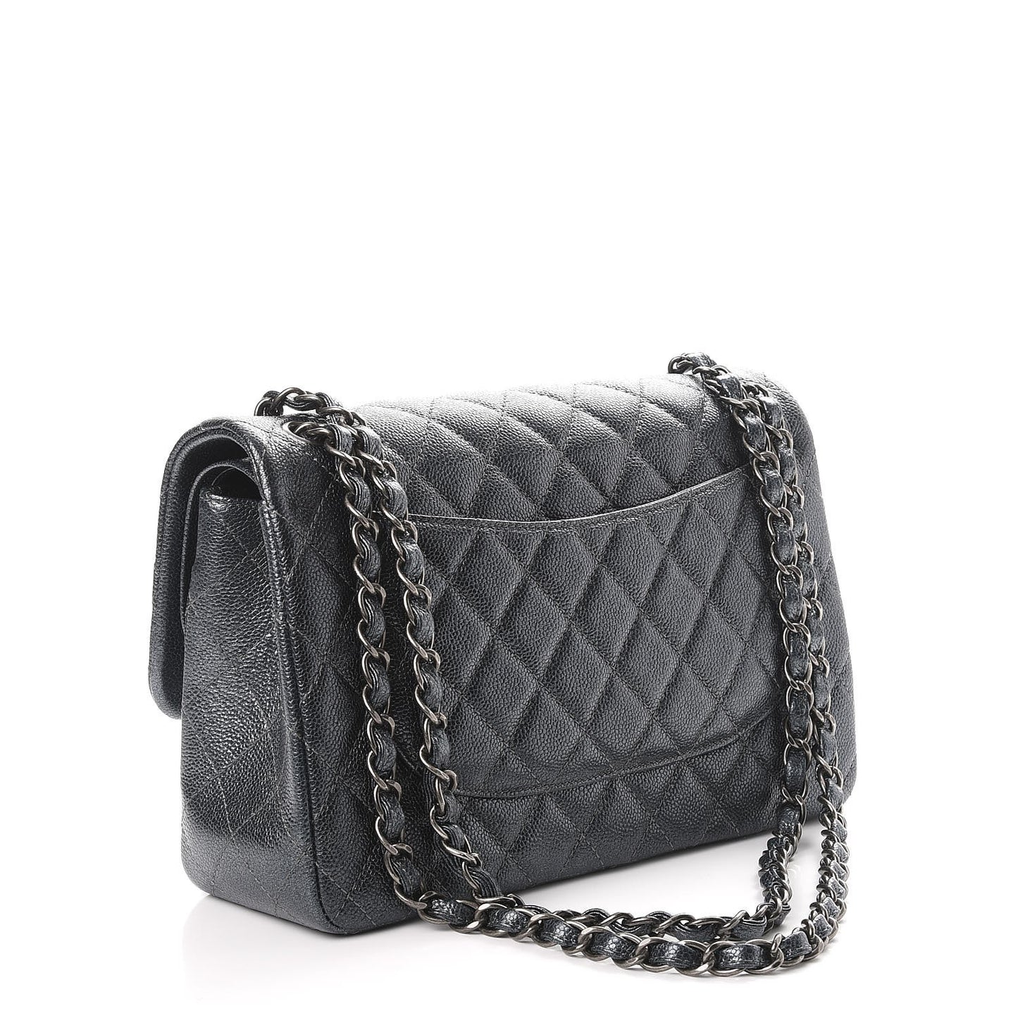 Metallic Caviar Quilted Jumbo Double Flap Dark Grey