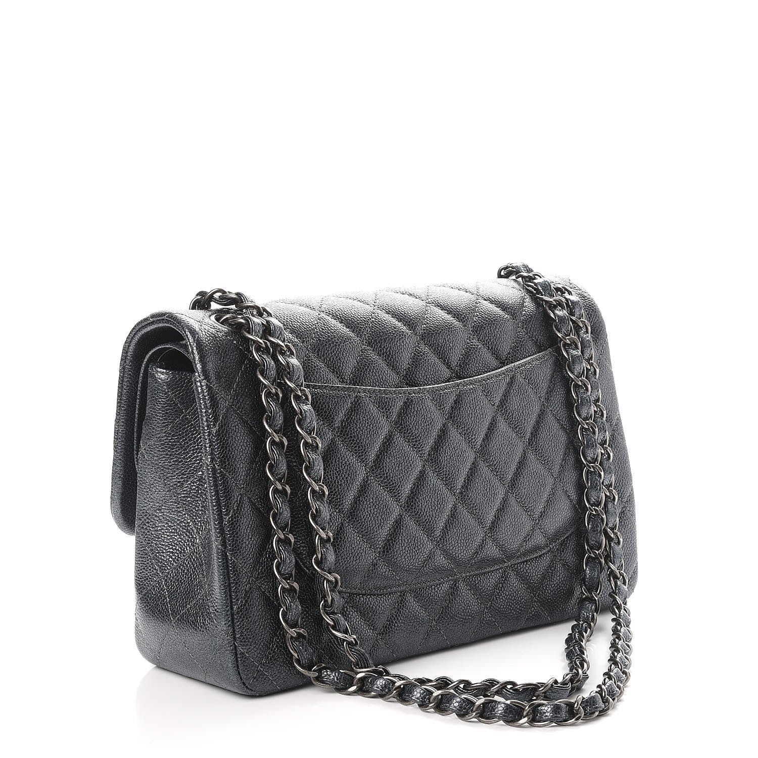 Chanel Metallic Caviar Quilted Jumbo Double Flap Dark Grey 4 of 8