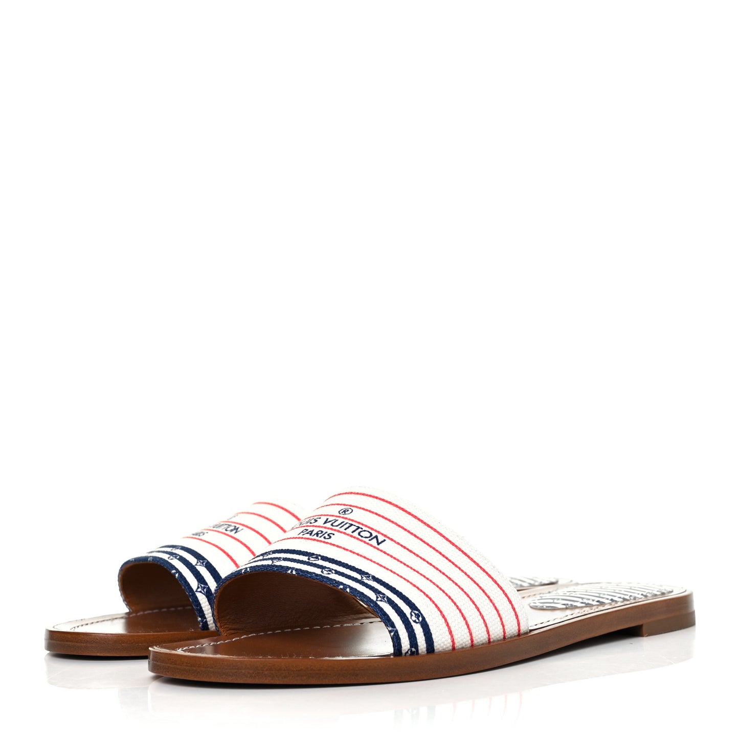 Canvas LV Escale Striped Lock It Flat Mule 37 Blue