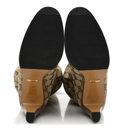 Gucci Monogram Malaga Kid Lisa Mid Heel Boots 37 Beige Ebony 5 of 7