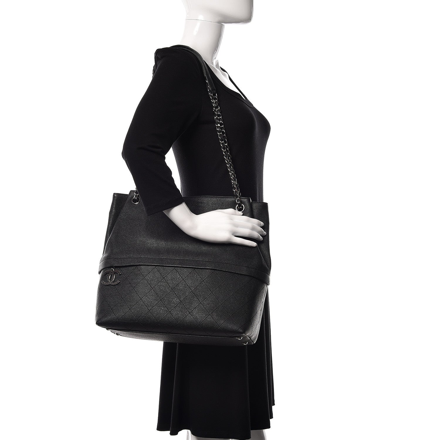 Chanel Crumpled Grained Calfskin Zip and Carry Shopping Tote Black 2 of 11