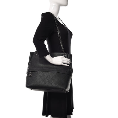 Chanel Crumpled Grained Calfskin Zip and Carry Shopping Tote Black 2 of 11