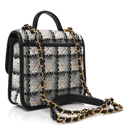 Chanel Tweed Calfskin School Memory Mini Top Handle Flap Ecru Grey Beige Black 3 of 8