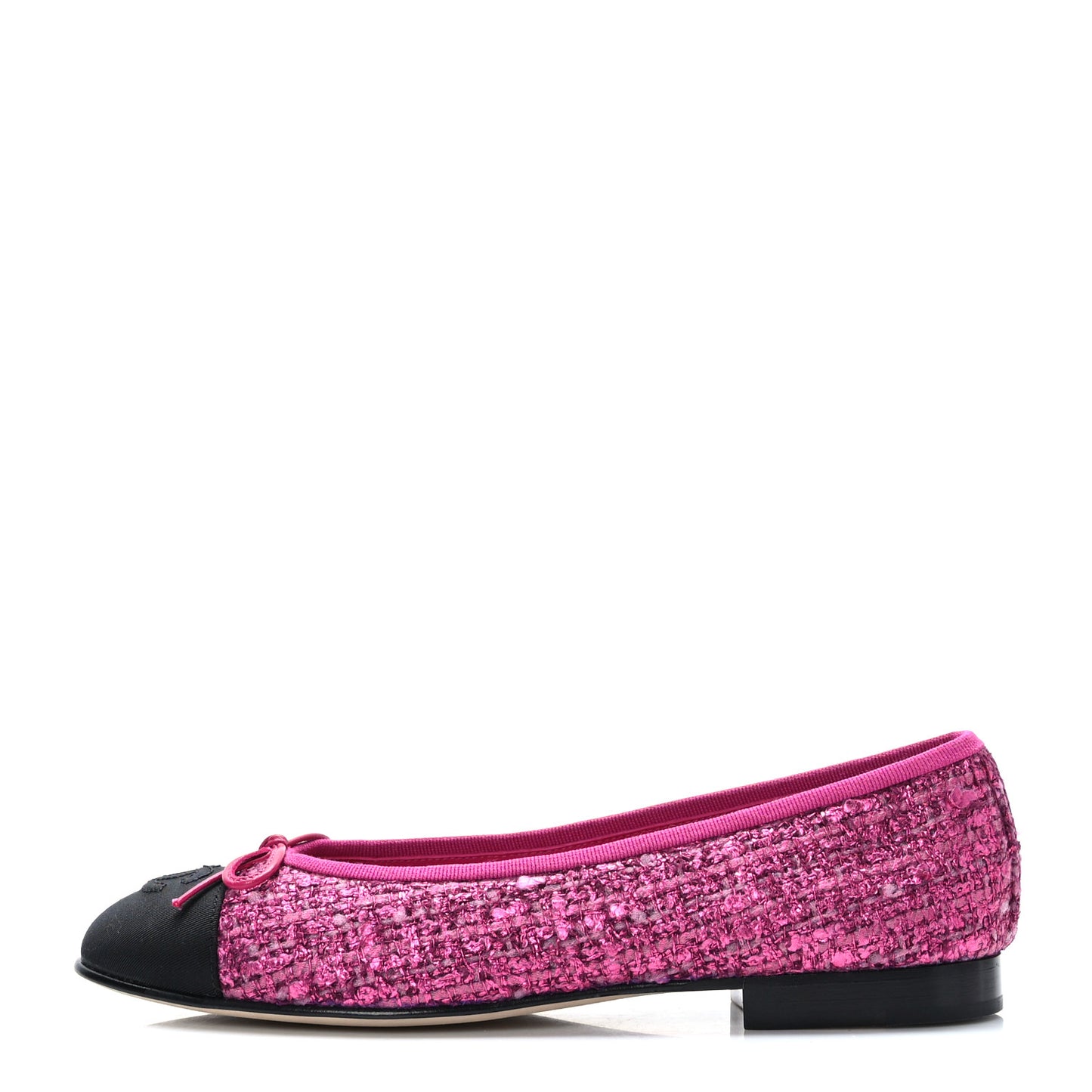 Tweed Grosgrain Cap Toe Ballerina Flats 37.5 Fuchsia Black