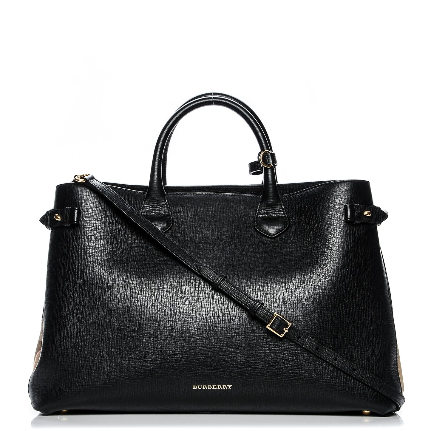 Grainy Calfskin House Check Large Banner Tote Black
