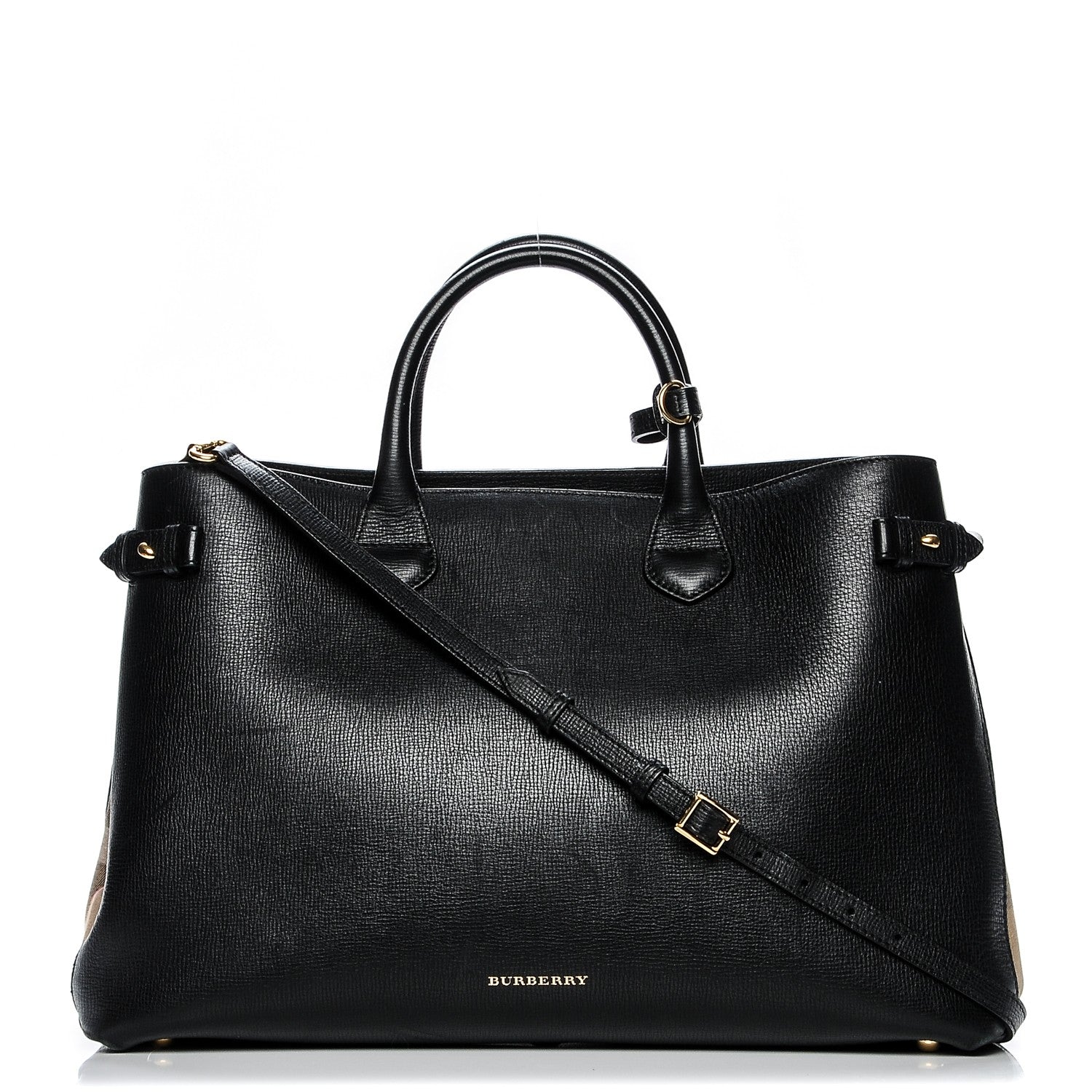Burberry Grainy Calfskin House Check Large Banner Tote Black 1 of 8