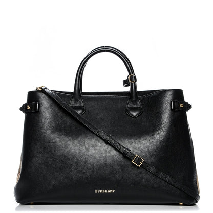 Burberry Grainy Calfskin House Check Large Banner Tote Black 1 of 8