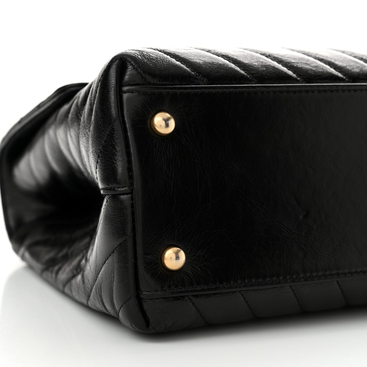 Calfskin Chevron Quilted Medium Coco Handle Flap Black
