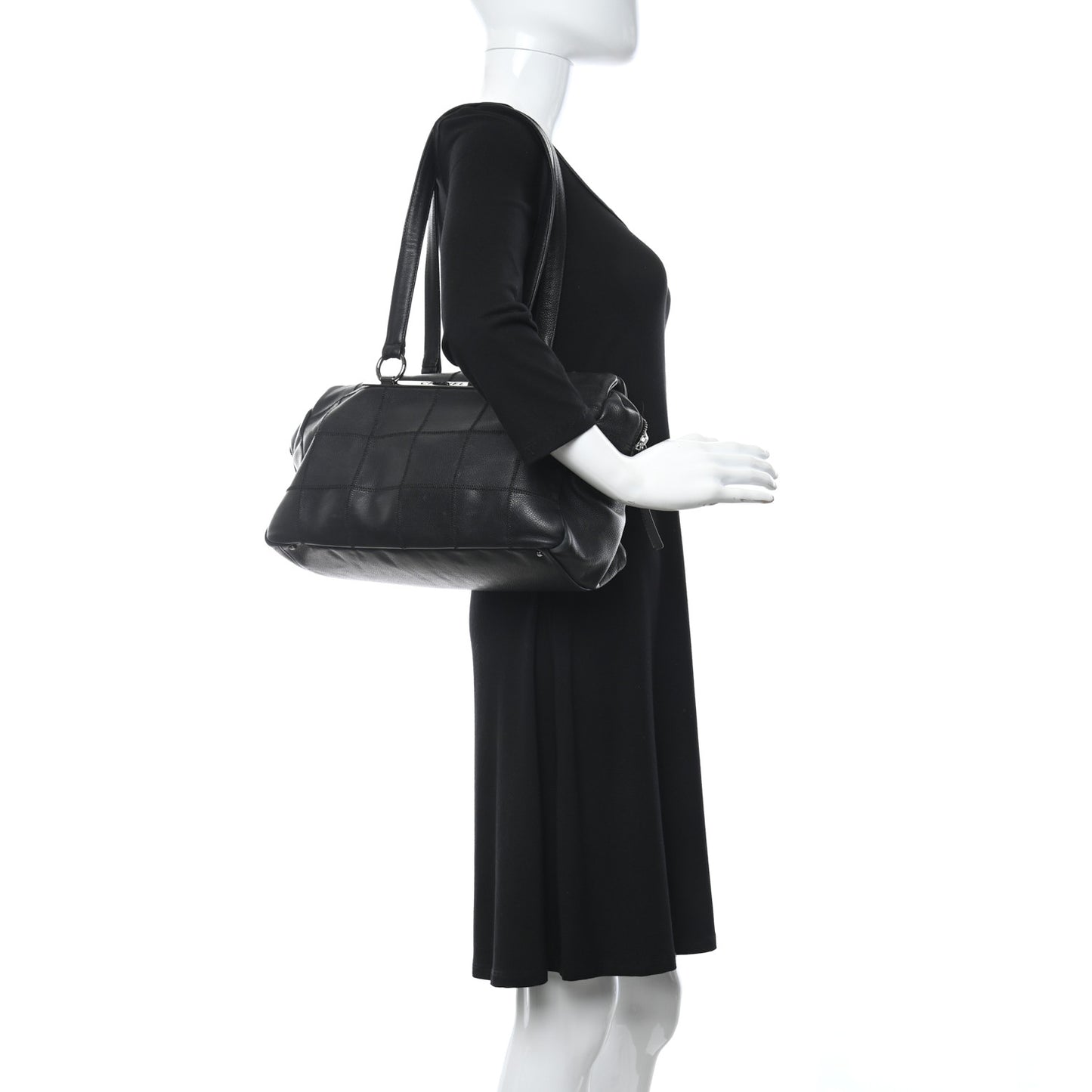 Caviar Square Stitched Large Tote Black