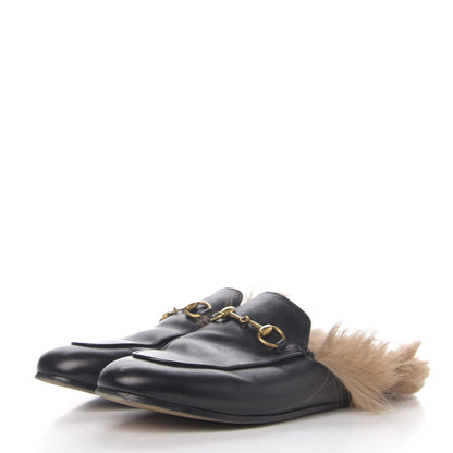 Gucci Calfskin Fur Womens Princetown Slippers 37.5 Black 3 of 8