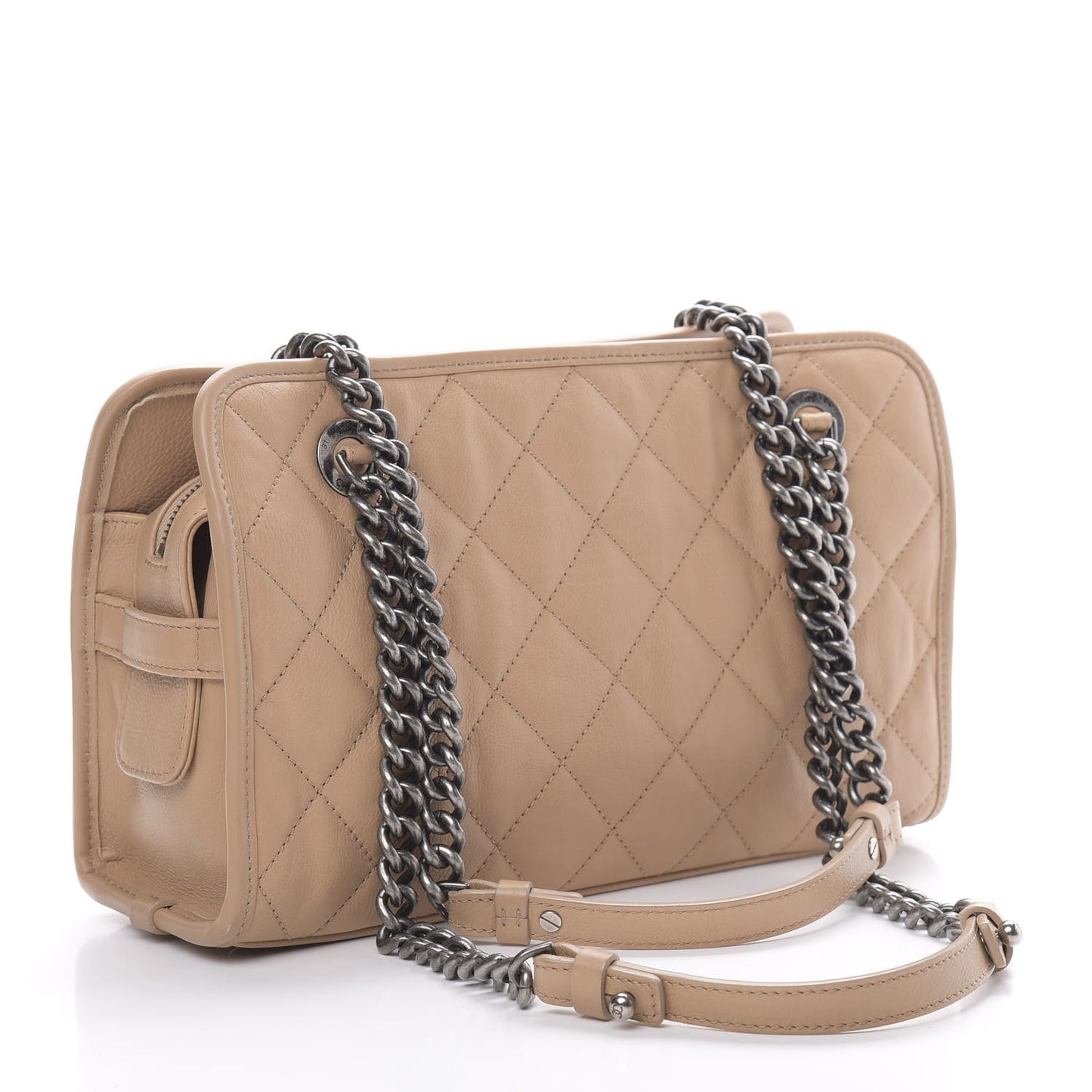 Calfskin Quilted Small Casual Riviera Zip Shoulder Bag Beige