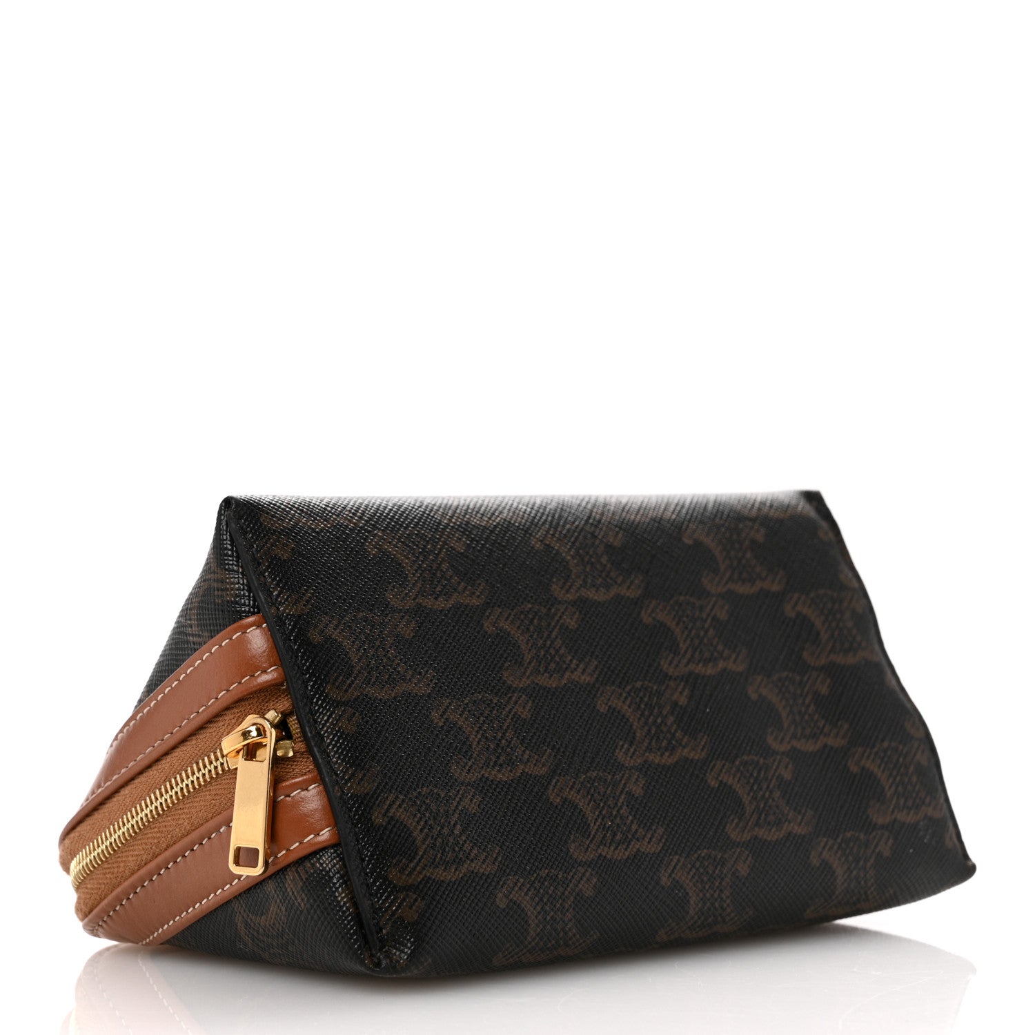 Celine Triomphe Canvas Calfskin Small Cosmetic Pouch Tan 4 of 11