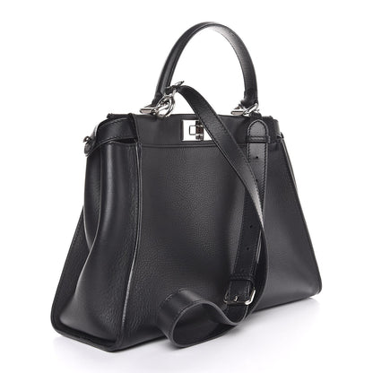 Fendi Vitello Seta Python Crocodile Monster Eyes Medium Peekaboo Iconic Satchel Black Girasole 5 of 10