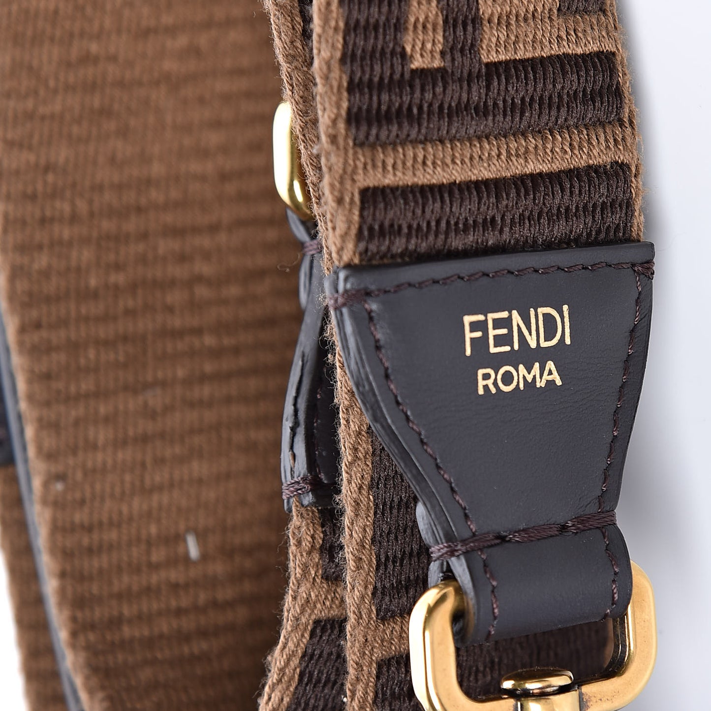 Ribbon Vitello Century FF 1974 Flat Studded Strap You Fango Marrone Ebano