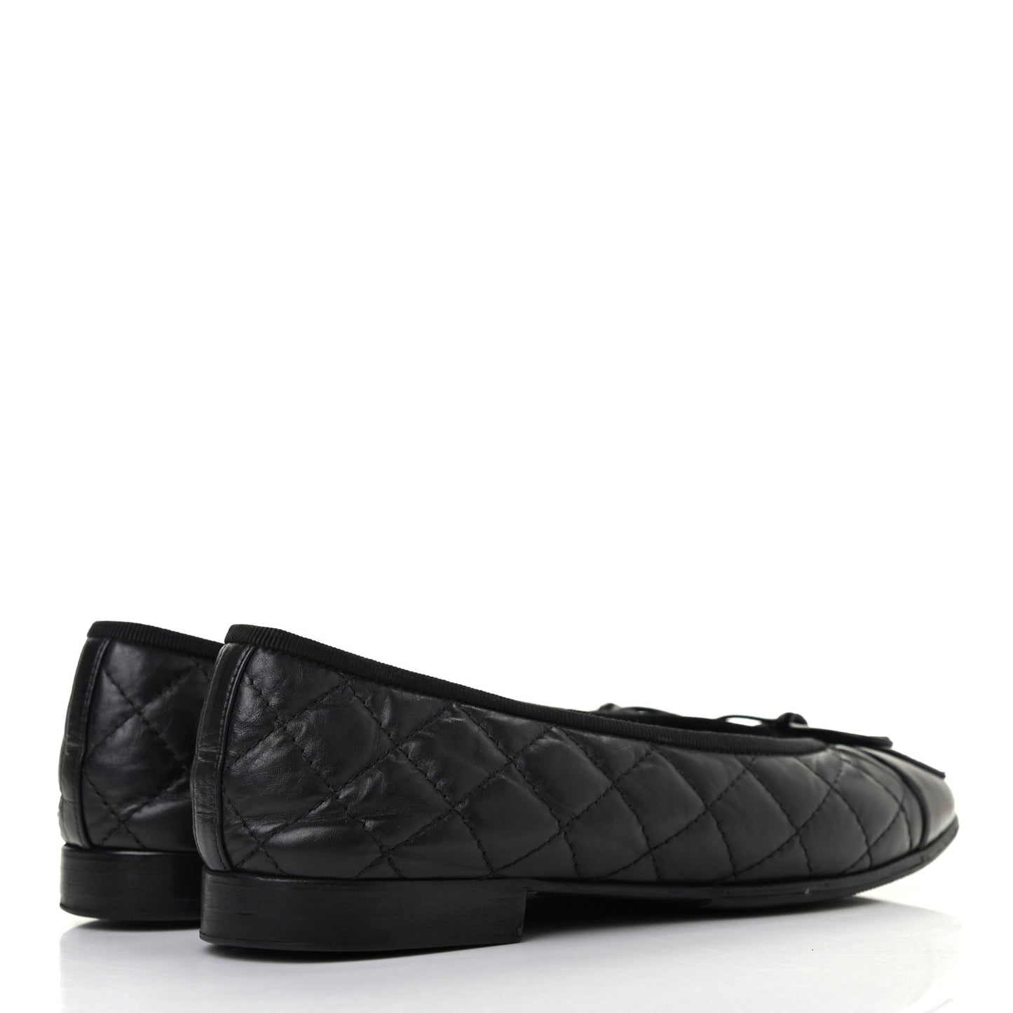 Aged Calfskin Quilted CC Cap Toe Ballerina Flats 36.5 Black