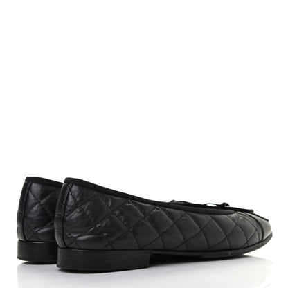 Chanel Aged Calfskin Quilted CC Cap Toe Ballerina Flats 36.5 Black 4 of 8