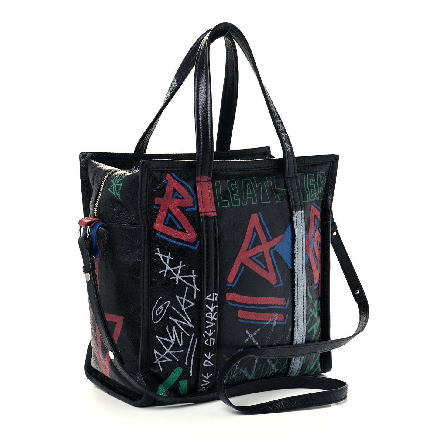 Agneau Arena Graffiti All Over S Bazar Shopper Tote Black Vert Rouge