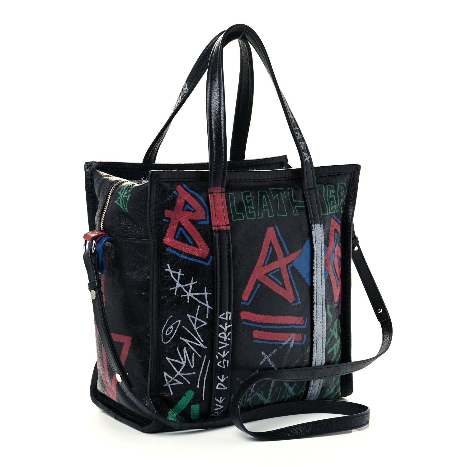 Balenciaga Agneau Arena Graffiti All Over S Bazar Shopper Tote Black Vert Rouge 3 of 10