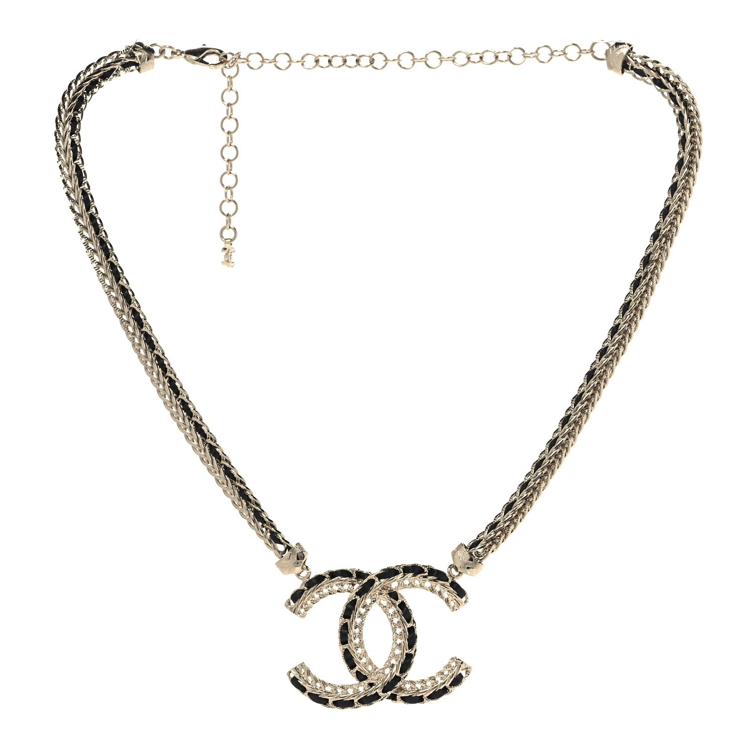 Chanel Metal Lambskin Chain CC Necklace Black Gold 3 of 6