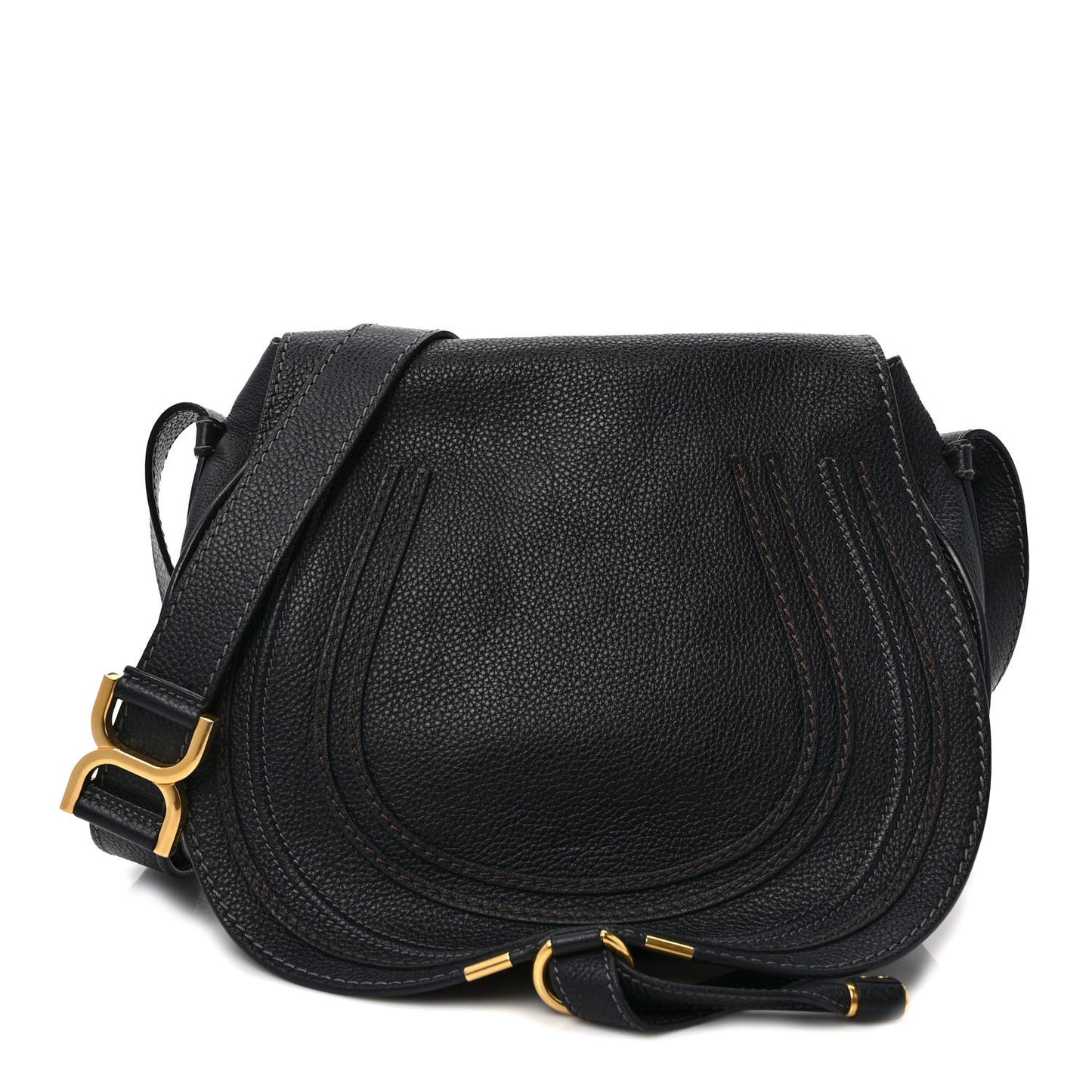 Calfskin Medium Marcie Round Crossbody Bag Black
