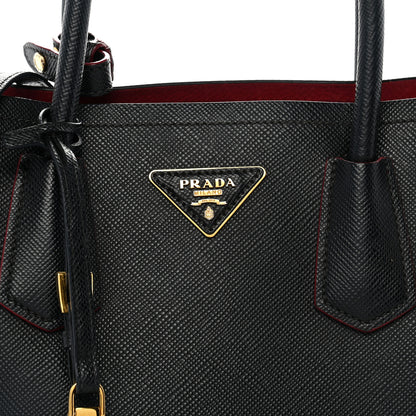 Prada Saffiano Cuir Small Double Bag Black Fuoco 8 of 13
