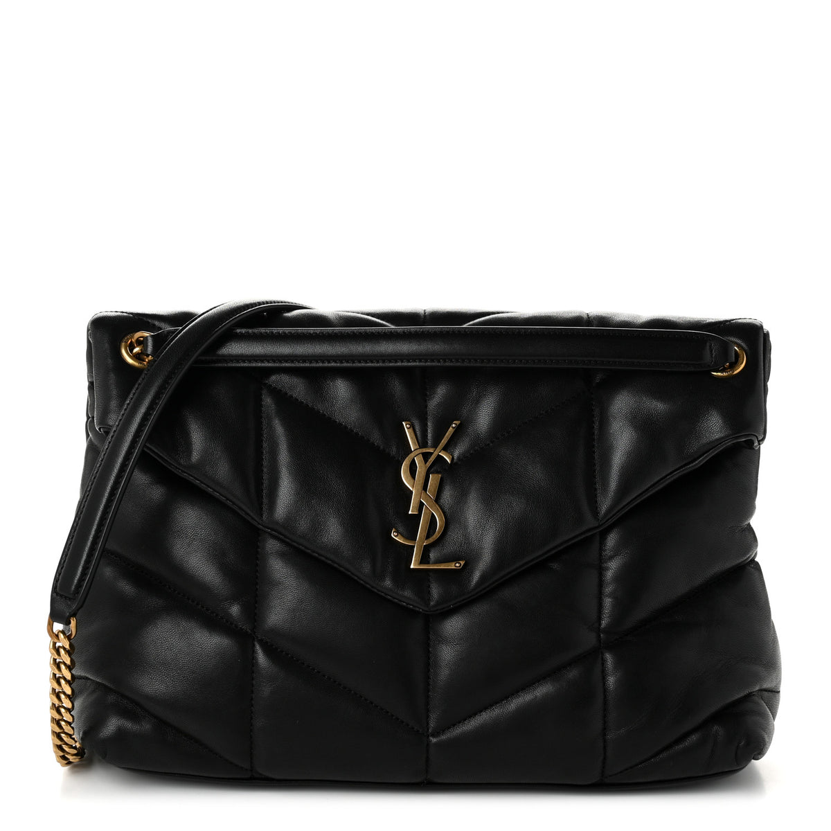 Saint Laurent Lambskin Quilted Medium Loulou Puffer Monogram Chain Satchel Black 1 of 11