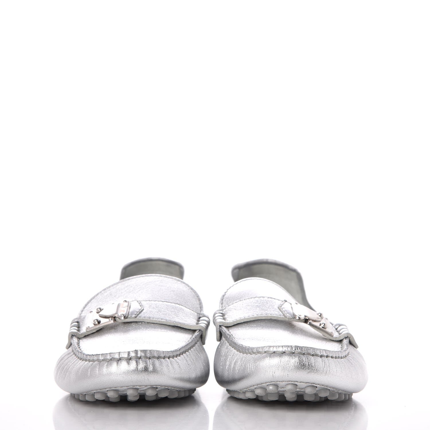 Louis Vuitton Metallic Calfskin Lombok Mocassin Loafer 38.5 Silver 2 of 14