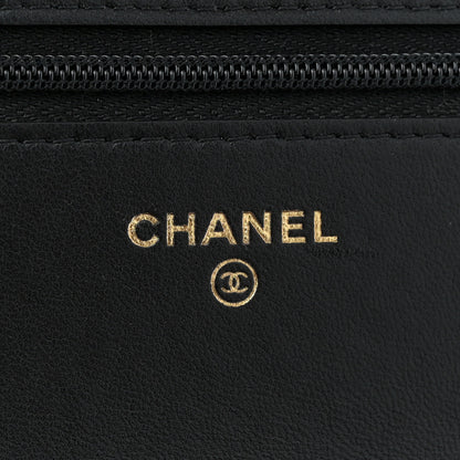 Chanel Lambskin Quilted Sweet Camellia Wallet On Chain WOC Black 6 of 11