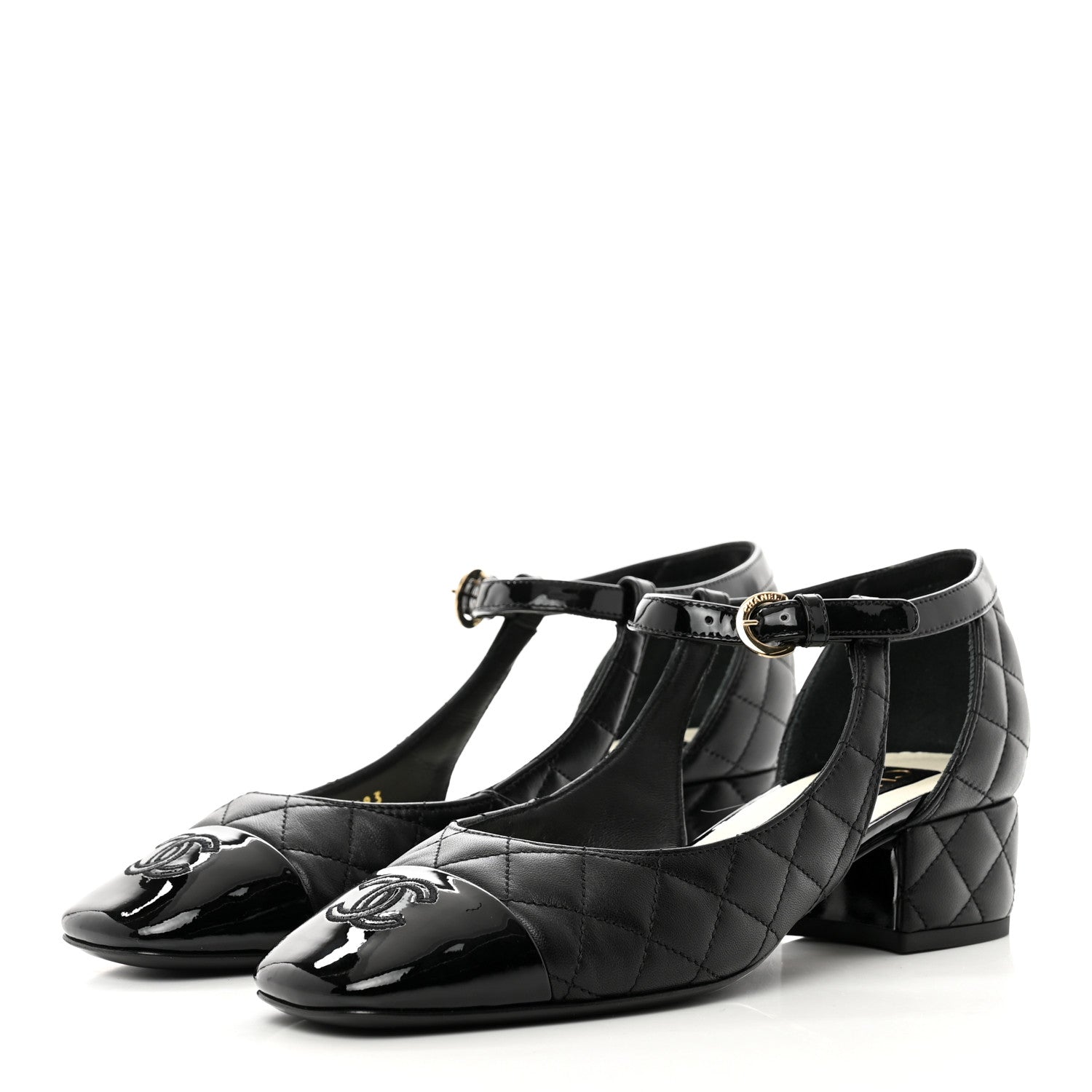 Chanel Lambskin Patent Quilted Cap Toe Mary Jane Flats 37 Black 3 of 8