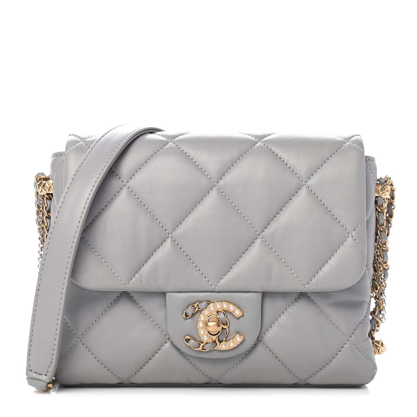 Lambskin Quilted Crush On Chains Flap Bag Grey