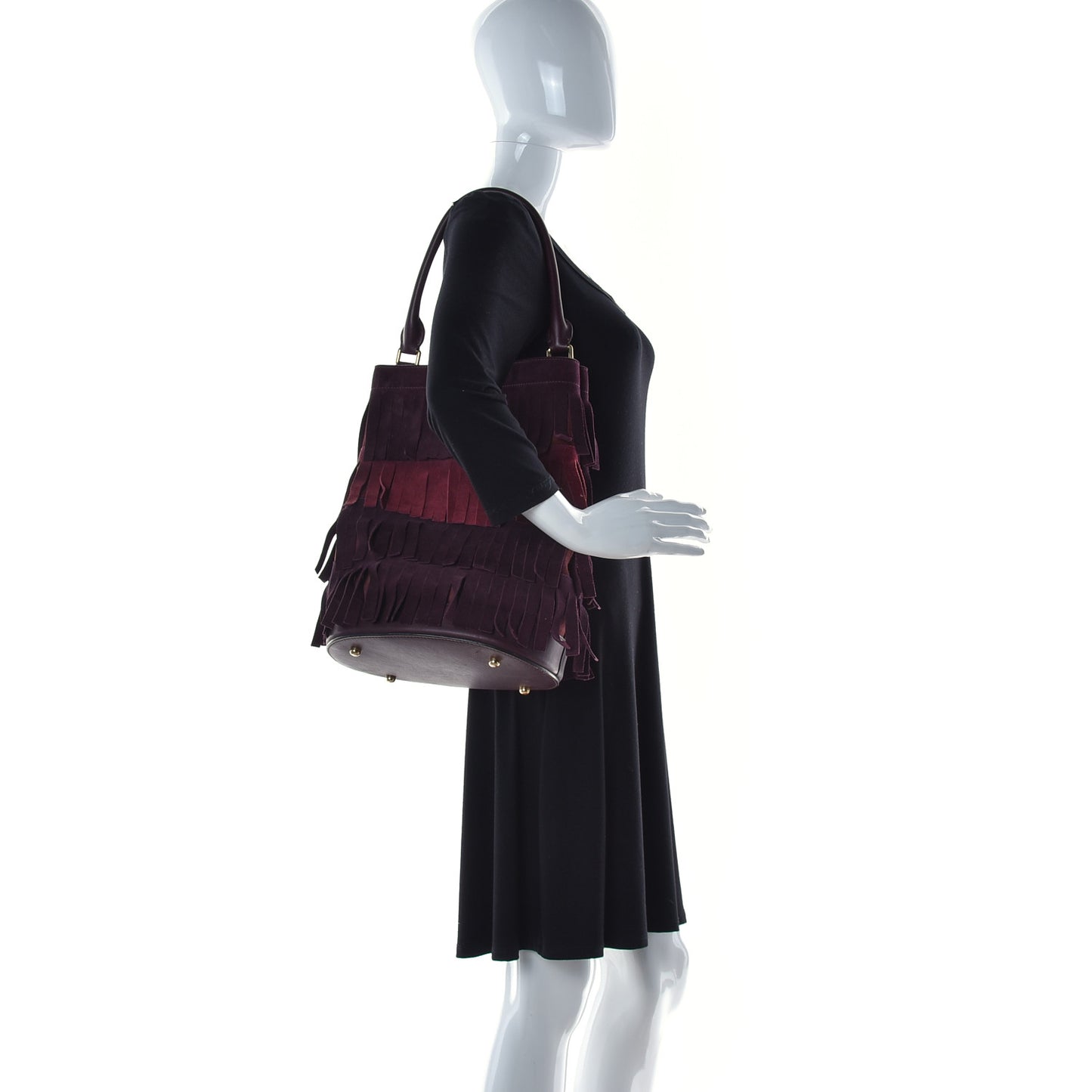 Prorsum Suede Fringe Bucket Bag Elderberry