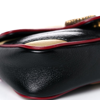 Gucci Vintage Effect Calfskin Matelasse Diagonal Striped Super Mini Torchon GG Marmont Shoulder Bag Black Beige 8 of 13