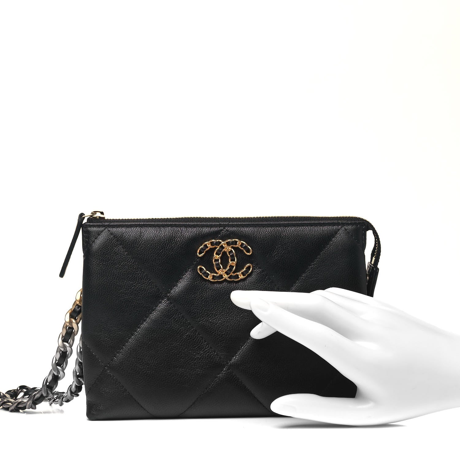 Chanel Shiny Goatskin Quilted Small Chanel 19 Pouch With Handle Black 2 of 11