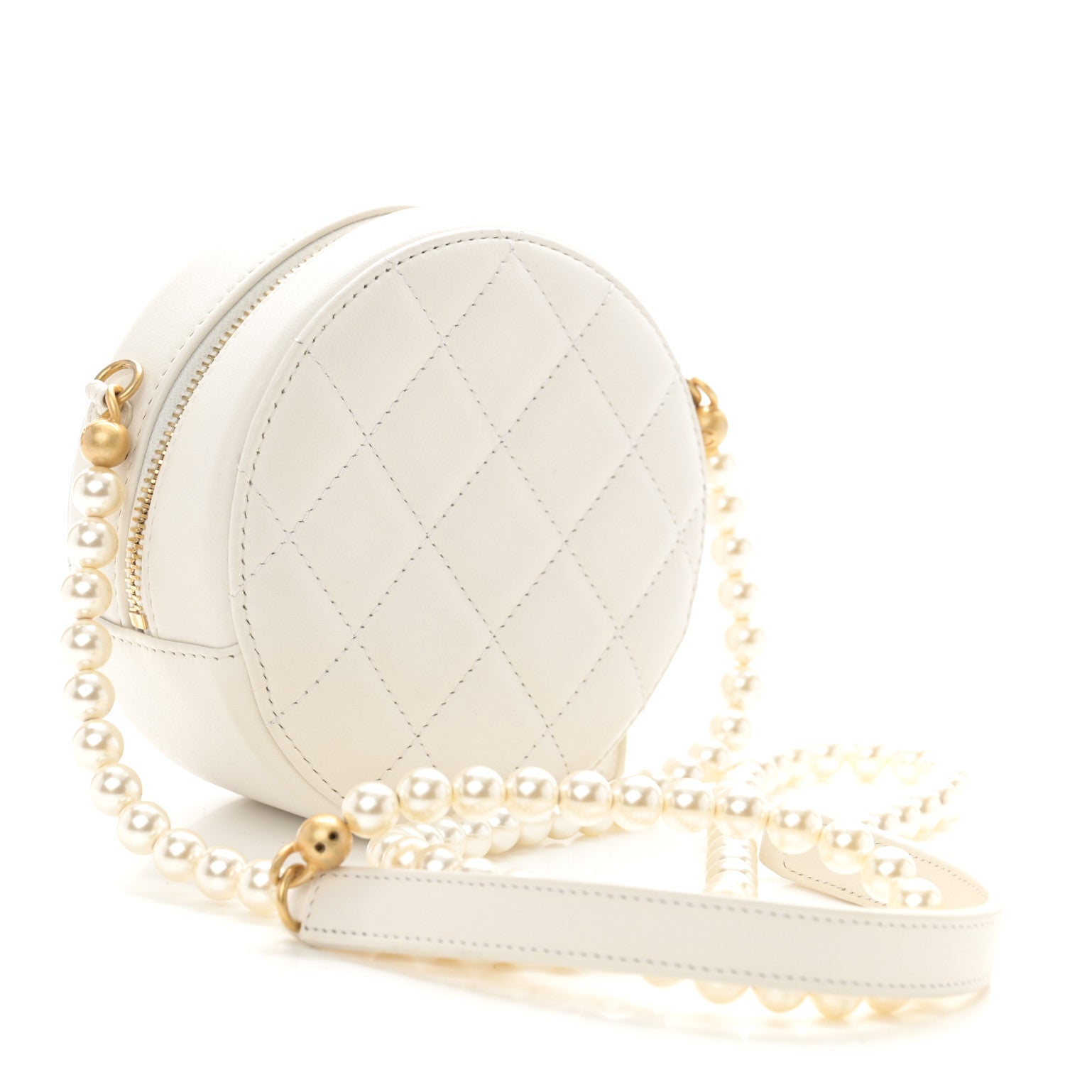 Chanel Calfskin Quilted Pearl Round Clutch With Chain White 3 of 11