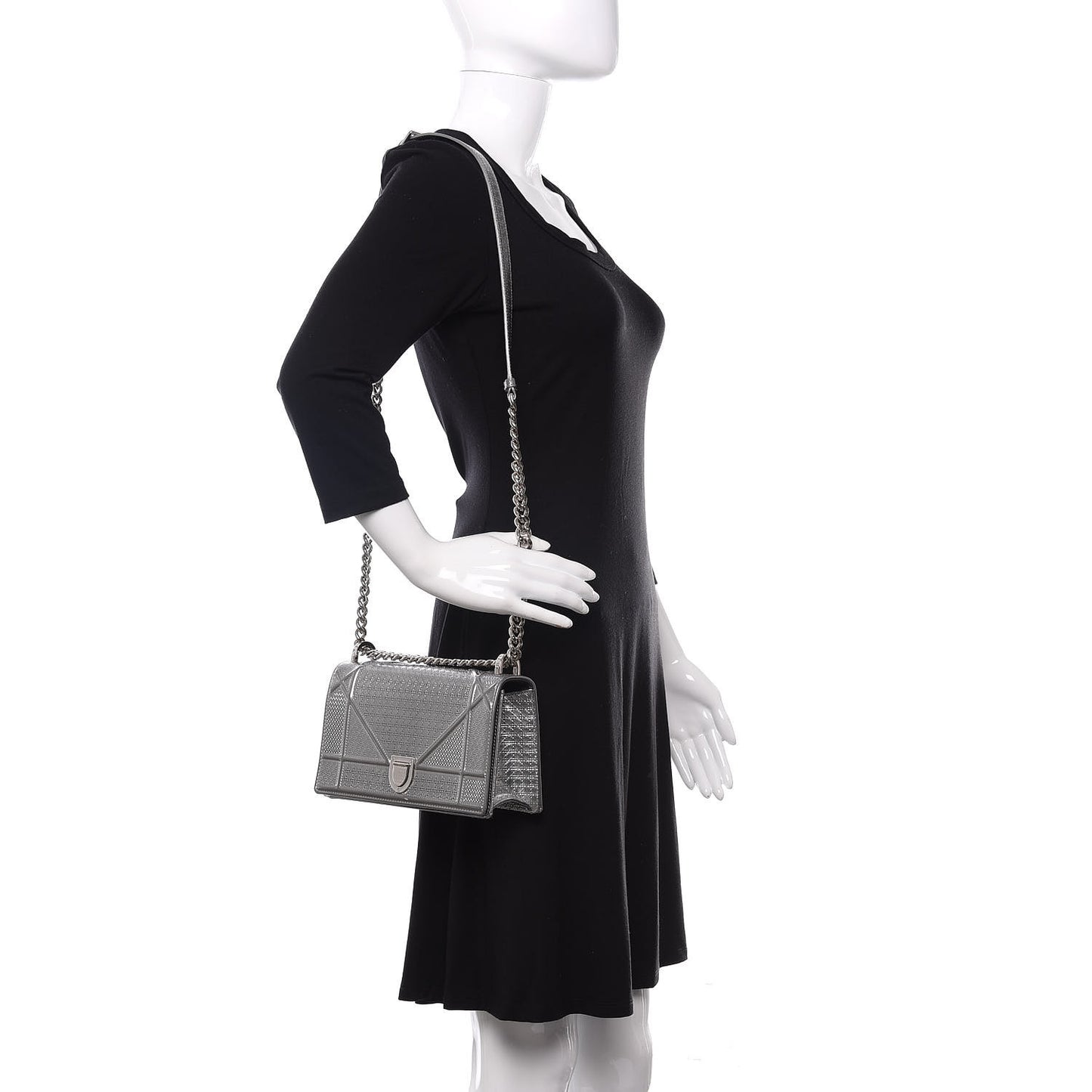 Metallic Patent Micro-Cannage Small Diorama Flap Bag Silver