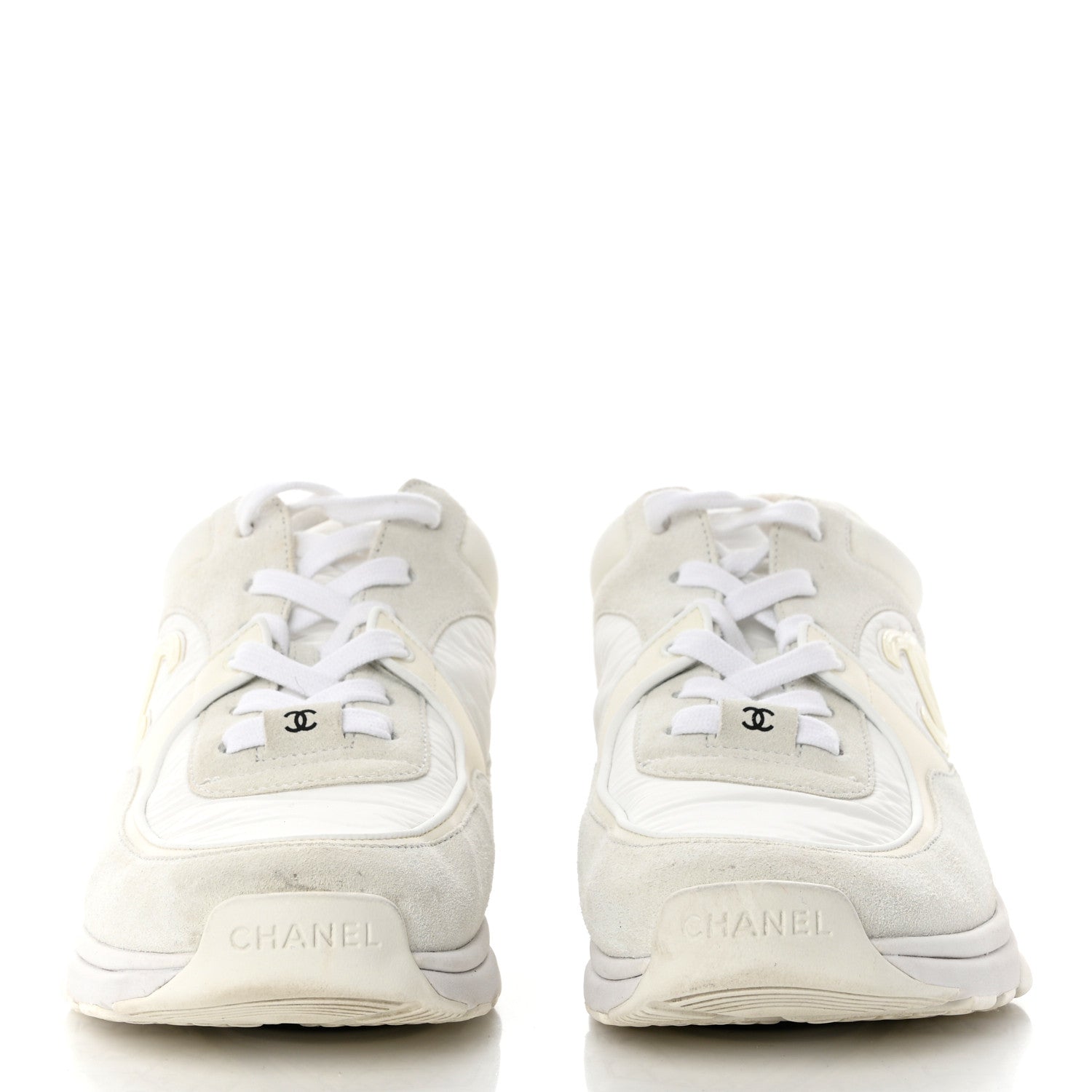 Chanel Suede Calfskin Fabric CC Sneakers 39.5 White 2 of 8