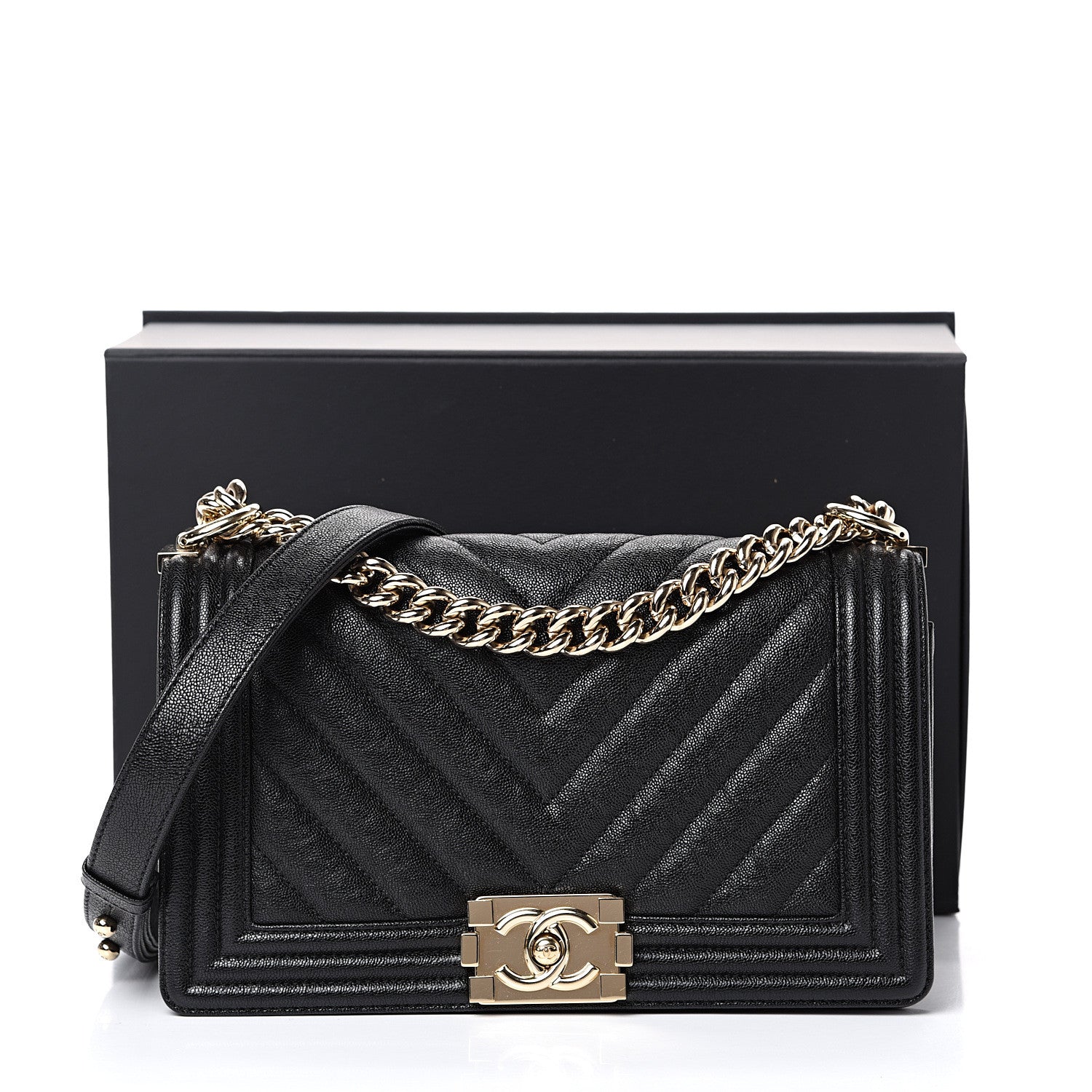 Chanel Iridescent Caviar Chevron Quilted Medium Boy Flap Black 11 of 11