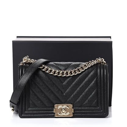 Chanel Iridescent Caviar Chevron Quilted Medium Boy Flap Black 11 of 11