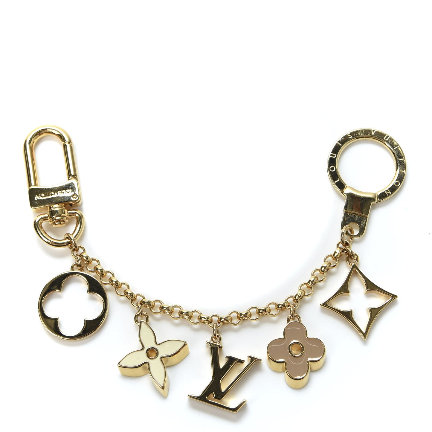 Brass Enamel Fleur De Monogram Bag Charm Chain Gold