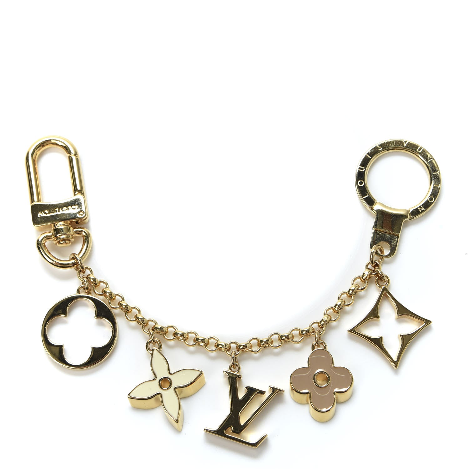 Louis Vuitton Brass Enamel Fleur De Monogram Bag Charm Chain Gold 1 of 6