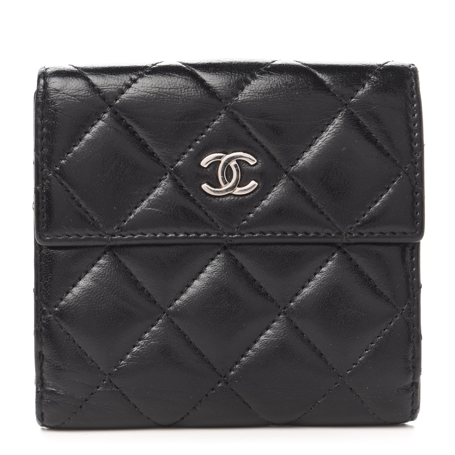 Chanel Lambskin Quilted Compact French Flap Wallet Black 1 of 10