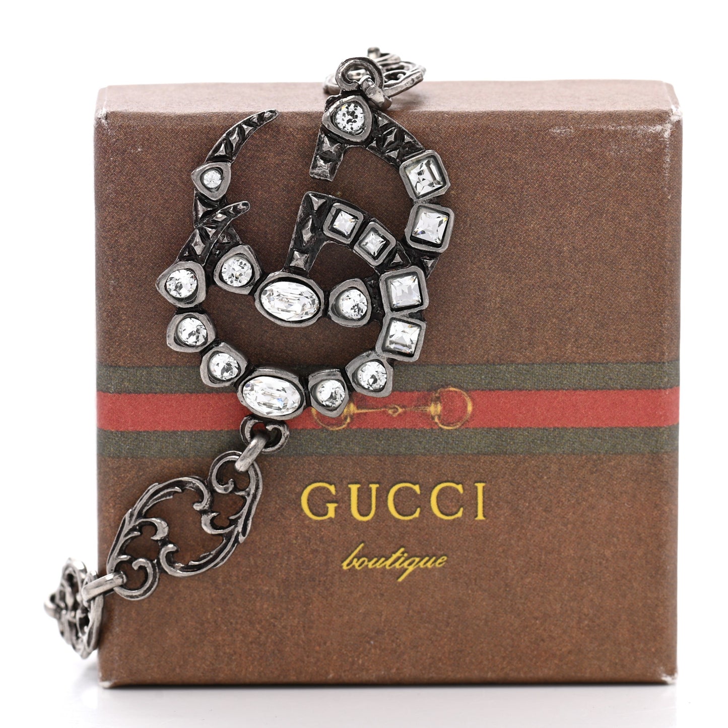 Oxidized Metal Crystal Double G Bracelet Silver