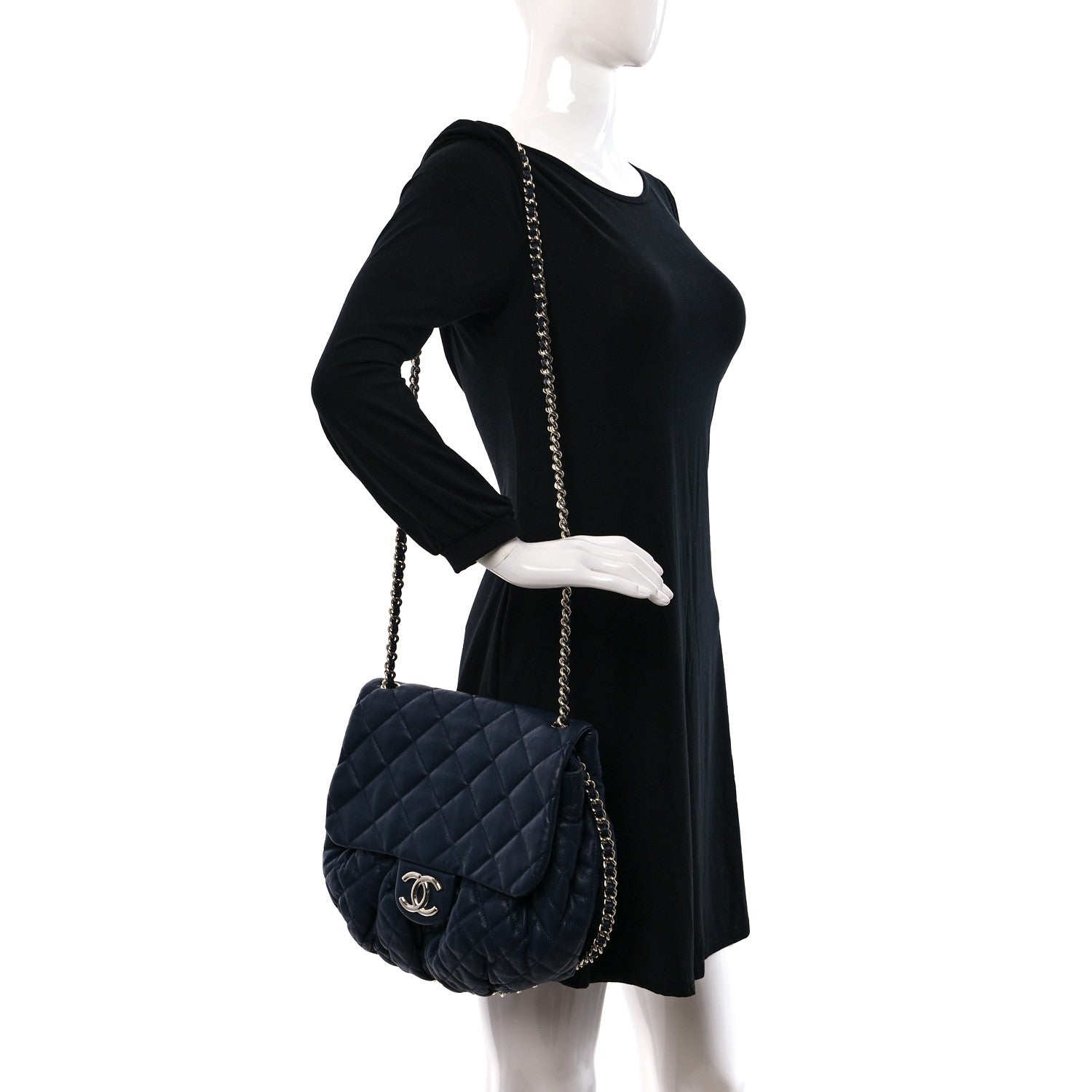Chanel Washed Lambskin Quilted Large Chain Around Messenger Navy Blue 2 of 12