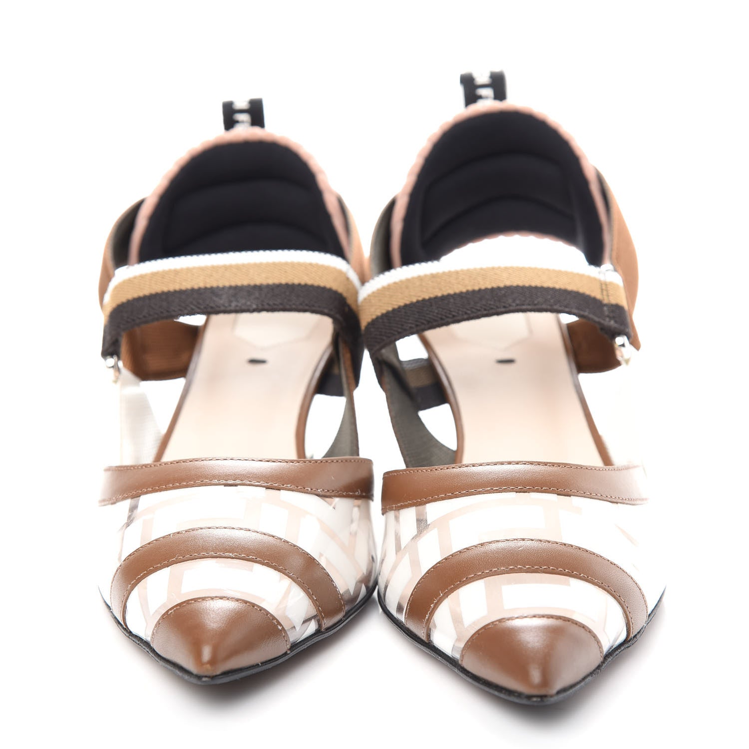 Fendi PVC Vitello FF Colibri 55mm Slingback Pumps 37.5 Transparent White Cuoio Avana 5 of 10